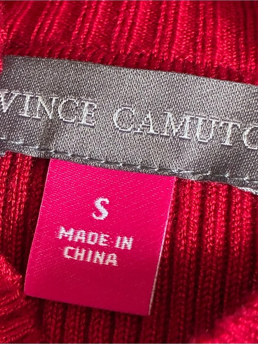 Vince Camuto Red Ribbed Knit Mock Neck Tulle Ruffle Sleeve Sweater NWT Size : S - Picture 8 of 11
